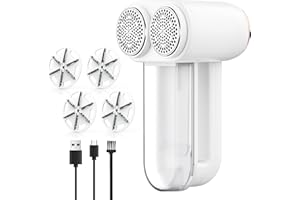 Coovee Doble Cabeza Quitapelusas Eléctrico,Quita Pelusas Ropa 3 Velocidades,eliminación de Pelusa en Gran área,Carga por USB Quita Pelotillas Ropa Blanco
