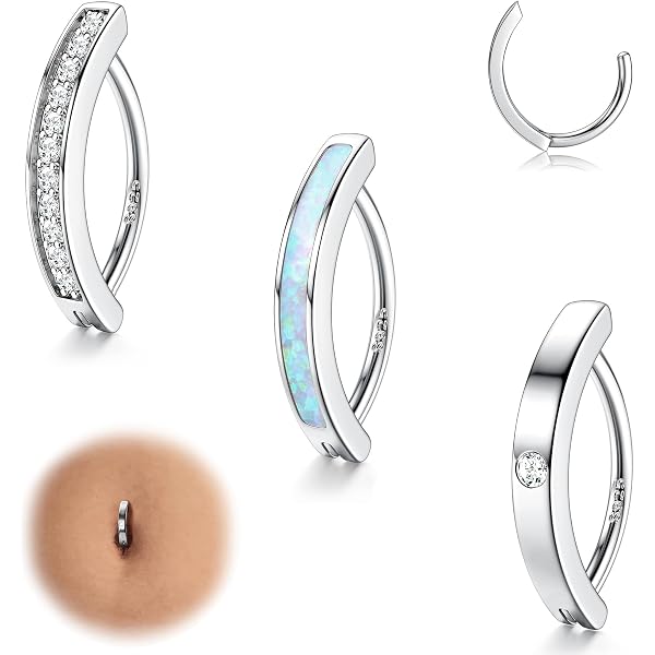 Kakonia 7pcs Anneau De Nombril Acier Chirurgical 14G Clicker Femmes Cz Coeur Papillon Simple Inverse Anneau De Barbell Corps Piercing Bijoux