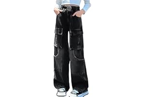 SEAUR Jeans Cargo Fille 5-16 Ans Mode Décontractés Y2K Pantalon en Demin Enfant Fille Jambe Large Jeans Ample Ados Fille