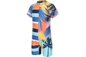 Aisyee Boys Swimming Costume Kids Short Sleeve Swimsuit Boys One Piece Swimwear Child Rash Guard Bathing Suit 3-16 Years
