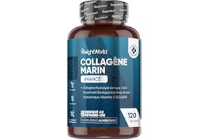 WEIGHTWORLD Collagène Marin Acide Hyaluronique, 120 Gélules de Peptides de Collagene Marin Hydrolysé, Type 1 & 3 Enrichi en Vitamine C, Zinc, Acide Hyaluronique, Coenzyme Q10 Riches en Acides Aminés, Sans Gluten