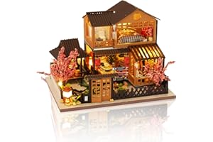Cuteefun Maquette Maison Miniature pour Adulte à Construire 1:36, Mini Maison de Poupée avec LED, Artisanat en Bois et Adolescents à Construire, Anniversaire, Cadeau de Noël (Cour des Cerisiers)
