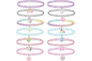 ZOPJUMA 12 Pièces Tour de cou Collier pour enfants adolescents filles femmes, pendentif breloque licorne arc-en-ciel panda chat cœur fleur sirène tour de cou tatouage henné élastique