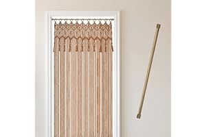 Cozyor Makramee Boho Vorhang + Klemmstange 70-120 cm ohne Bohren Türvorhang Fenstervorhang 132x200cm Raumteiler, Wandbehang & Deko braun Gold, Hochzeit, handgemacht