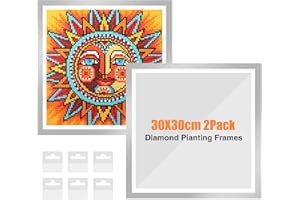 GHHKUD Verbesserte 2 Stück Diamant-Malrahmen, Rahmen für 30 x 30 cm Diamant-Malerei-Leinwand, magnetischer Diamant-Kunstrahmen selbstklebend, Diamant-Malrahmen mit Haken für Wand, Fenster, Tür -Silber