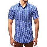 squarex  Men's Top, Fashion Men's Summer Slim Casual Plaid Button Short-Sleeved Shirt Top Blouse