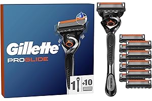 Gillette Proglide 1 Rasoio Barba Manuale, 10 Lamette Di Ricambio, Per una Rasatura Profonda, Con Doppia Lubrificazione Prima E Dopo Le Lame, Lama Barba Uomo