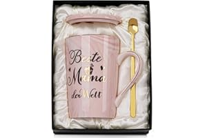 Geburtstagsgeschenk Geschenke für Mama Geschenk, Beste Mama der Welt Tasse - Lustig Geburtstag Weihnachten, 400ml Rosa Marmor Mutter Becher mit Goldaufdruck, Deckel Löffel Grußkarte, Edle Geschenkbox