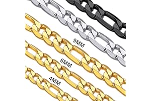 Suplight 316L Stainless Steel Yellow Gold/Black Plated Punk Miami Curb Cuban/Square Box/Figaro Chain for Men 4MM 6MM 9MM 18" 20" 22" 24" 26" 28" 30"