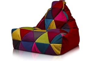 Ecopuf Keiko - Pouf a Sacco PATCHWORK in Microfibra Sfoderabile Taglia M - Puff Poltrona Sacco con maniglia - Pouf Poltrona Antistrappo Antimacchia - Poltrona a Sacco con Imbottitura in Polistirolo