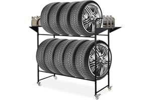 Neorexon Tire Storage Rack 57" x 20" x 55.1", Garage Tire Rack Adjustable, Rolling Tire Rack Black with 4 Casters for Garage Storage
