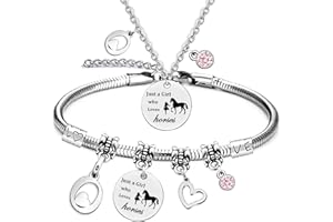 LOCCY Horse Bracelet for Girls, Horse Gifts for Girls, 26 Initial Letters Horse Pendant Necklace Jewellery, Silver Girls and Horse Necklace for Girls, Horsey Things for Girls Horse Lovers