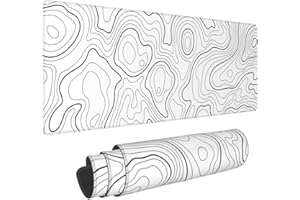 SWEETSHOW Biała topograficzna podkładka pod mysz do gier 80 x 30 cm XL geograficzna mapa linie nadruk duża podkładka pod mysz rozszerzona duża podkładka pod mysz pod klawiaturę laptopa antypoślizgowa gumowa