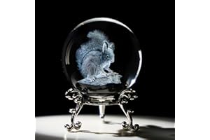 ‎HDCRYSTALGIFTS HDCRYSTALGIFTS 2.4" 3D Crystal Ball Laser Engraved Crystal Squirrel Figurine Collectibles Paperweight Glass Ball Ornament Decorative Balls