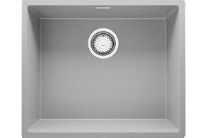 Lavello sottotop Grigio 56x47cm, Lavandino da Cucina a 1 vasca + Sifone Classico, Lavabo da Cucina al mobile 60cm - London di Primagran