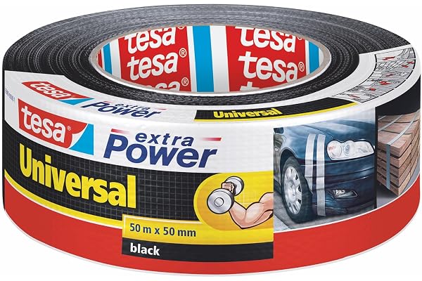 tesa extra Power Universal Ruban Adhésif Toile - Tenue extra forte - Duct Tape pour les Réparations, la Fixation, l'Étanchéité et plus Encore - Noir - 1 Rouleau - 50 m x 50 mm