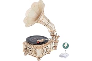ROKR Puzzle 3D Maquette en Bois a Construire pour Adulte Enfants Maquette Gramophone Classique Kits de Modèles de Bricolage Construction Jouet, Modes Automatique et Manuel LKB01D
