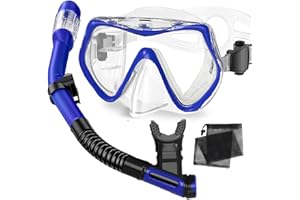 OTOWAVING Snorkel Set Adults,Dry-Top Snorkeling Gear,Anti-Fog Tempered Glass Panoramic Mask, Anti-Leak Snorkelling Kit with Carry Bag for Swimming,Scuba Diving & Travel
