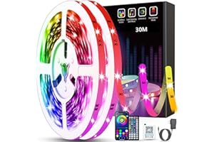 Tenmiro LED Strip 30m(15m×2), RGB LED Streifen Musik Sync Selbstklebend Led Lichterkette mit Fernbedienung und APP, Dimmbar Farbwechselnd Timer Led Band für Gaming,Party,Zimmer Deko