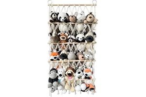 Stuffed Animal Storage, Boho Toy Hammock Organizer with 4 Large Pockets, Over The Door Organizer Storage for Closet, Baby, Plush Toy, Hanging Door Organizer for Nursery, Bedroom, Bathroom, Kids Room