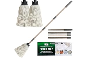 LIFESTYLE COMFORT LTD LSC Cotton Floor Mops Looped String Mop with 120cm Long Stainless Steel Handle Extra Replacement Mop Head Scratch-Free Absorbent Classic for Tile Wood Floor Kitchen Bathroom