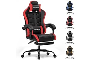 GTPLAYER Gaming Chair with Footrest, Computer Chairs for Adults Ergonomic Headrest Lumbar Support Height Adjustable 360°-Swivel Reclining PU PC Chair