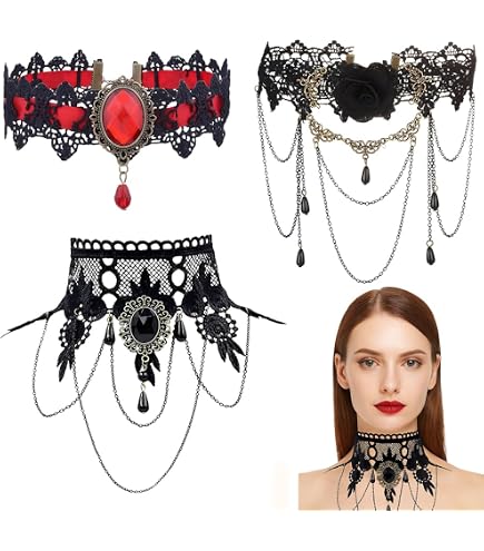 Collana Girocollo Gotica Halloween In Pizzo Nero E Strass - Regolabile, Sexy, Per Donne E Ragazze, Accessorio Cosplay