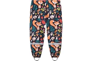 FEOYA Kids Waterproof Over Trouser Cute Cartoon Printed Rainwear Lightweight Dry Suit Bottom Mud Pants Easy to Clean for Boys Girls 2-10 Years Outdoor Play School