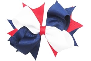 PrettyBoutique 5.5 Inches Girls 2 Colours Large Grosgrain Hair Bow Alligator Clip (Navy/Red/White)