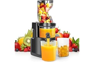 Dreamhigh® 550W Extractor de Zumos y Verduras, Licuadora Prensado en Frio con Función de Reversa, Juicer Machine 100% Libre de BPA, Apertura De 82MM, 98% de rendimiento de zumo, apto para lavavajillas