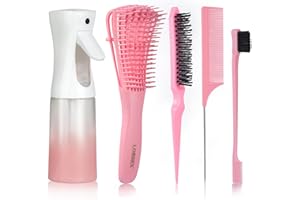 LORSEX Hair Brush with 200ml Hair Spray Bottle, Detangle Hair Brush for Black Natural Hair, Afro American Type 3a-4c, 3 Pcs Slick Brush Set (Pink)