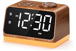 Dreamegg Radio Despertador Digital con Luz Nocturna, Radio FM, Doble Alarma, Maquina Ruido Blanco 25 Sonidos, LED & Luz Ajustable, Temporizador 10–480 min, 2 Puertos USB, Snooze, Toma Auriculares