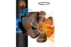 SEMAI Kaminventilator Magnetisch, Ofenventilator Ohne Strom mit 6 Blättern, Leiser Kamin Ventilator Kaminlüfter für Holz/Brennholz/Feuerstelle/Ofenrohr Mit Thermometer und 1pcs Ersatzteil Ring