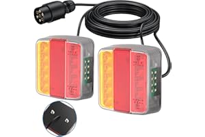 AUTOUTLET Feux Arrière Remorque Feux de Remorque Montage à Vis Câble de 7,5m 7 Broches 18 LEDs Super Claires avec E Mark E11 pour La Circulation Routière pour Camping-Car Camion Poids Lourd Tracteur