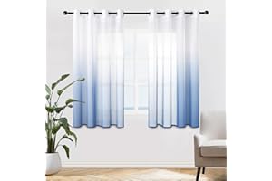 MRTREES 2 Piezas Cortinas Salon Visillos Cortos Translúcidos Visillo de Dormitorio Moderno Ventana 140×160cm Visillos Salon Paneles para Habitacion Niños Sala Comedor Baño Azul Luminoso Degradado