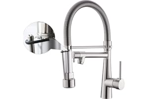 TIMACO Rubinetto da cucina per lavello ad alta pressione, con molla a spirale e blocco, doccetta estensibile, orientabile a 360°, in nichel spazzolato