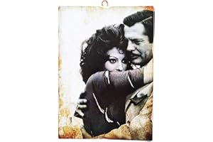 KUSTOM ART Cuadro de estilo vintage Marcello Mastroianni y Sophia Loren de colección, impresión sobre madera
