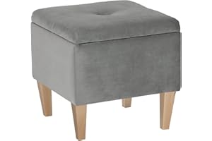 LORDLY Puf Almacenaje, Taburete Tapizado PERSE Nat 41x41cm - Gris Terciopelo, Reposapiés Cuadrado, Puff Acolchado de Almacenamiento con Tapa, Banco, Asiento para Entrada Salón Dormitorio, MAX 300 kg