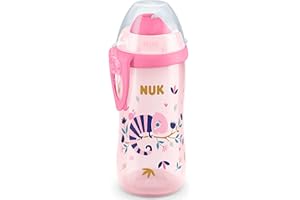 NUK Gourde Flexi Cup avec paille souple - Effet caméléon - 300 ml - 12 mois - Anti-fuite - Sans BPA - Caméléon (rose)