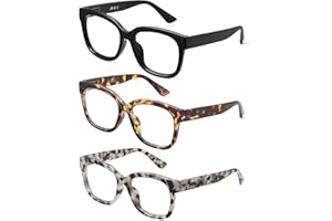 JM Lot de 3 Montures de Lunettes Carrées Surdimensionnées, Lecteur d'ordinateur Bloquant la Lumière Bleue pour Femmes Hommes