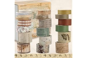 FlyWave Washi Tape 20 rolek, zestaw taśm Washi DIY, dekoracyjna taśma Washi w stylu vintage, kolorowa taśma do scrapbookingu, majsterkowania, kart, pakowania prezentów