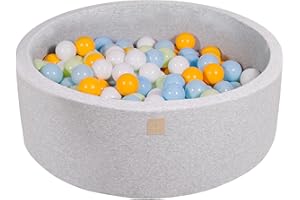MEOWBABY Piscina di Palline per Bambini - Tondo 90x30cm Piscine con 200 Palline Colorate, Cotone, Grigio Chiaro: Bianco/Oro/Verde Chiaro/Babyblue