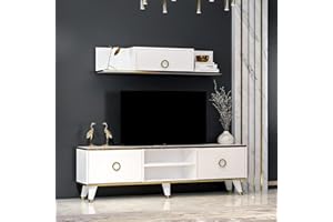 HOMIDEA SOPHIA Set Soggiorno - Parete Attrezzata - Mobile TV Porta con 2 Armadietti per Salotto con mensola da muro in Moderno Design (Bianco)