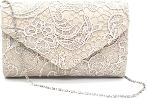 Cuxawamiyo Beige koppling 22 × 13 × 5 cm med spets och kedja, elegant aftonväska för kvinnor som beige axelväska för bröllop