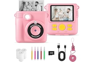 YKSLEMON Sofortbildkamera Kinderkamera, 2.4 Zoll Bildschirm DIY Sofortbildkamera Kinder, 1080P HD-Video Digitalkamera für Kinder, mit 32GB SD Karte & Druckpapier, Geschenk für Mädchen ab 3-14 Jahren (Rose)