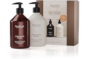 ‎JEAN & LEN Jean & Len Body Ceremony Cardamom & Tonka, mit Hand & Body Cleanser und Hand & Body Balm, hochwertige Geschenkbox, sanft-würziger Duft, Verpackung ist FSC zertifiziert, veganes Geschenkset, 2 x 500 ml