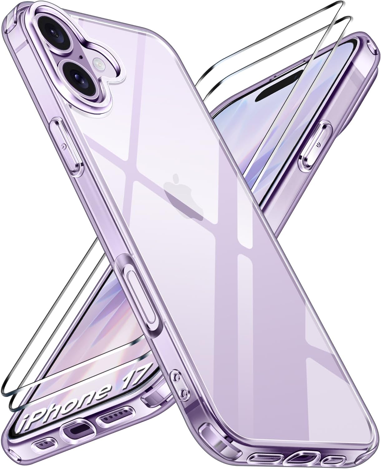 ivoler Clara Funda para iPhone 17, con 2 Piezas Cristal Templado, [Protección Militar] Anti-Amarillo Carcasa Antigolpes Bumper Case Cover - Transparente