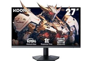KOORUI 27 Inch Gaming Monitor QHD (2560 x 1440), 170 Hz, 1ms, DCI-P3 90% Color Gamut, Adaptive Sync, (HDMI, DisplayPort) Black GN03
