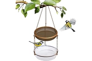 Mangeoire Oiseaux Exterieur à Suspendre Métal, Abreuvoir Oiseaux Exterieur à Suspendre INOX Fer, Bains Transparente Mangeoires pour Oiseaux Sauvages Petits, Decoration pour Jardin Balcon (Doré)