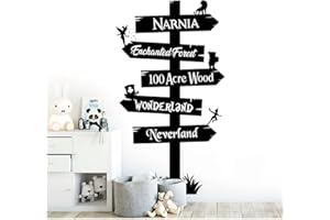 WALL DESIGNER Storybook Signpost Children Wall Sticker - Narnia Neverland Wonderland Enchanted Forest 100 Acre Wood [Large] [Black]